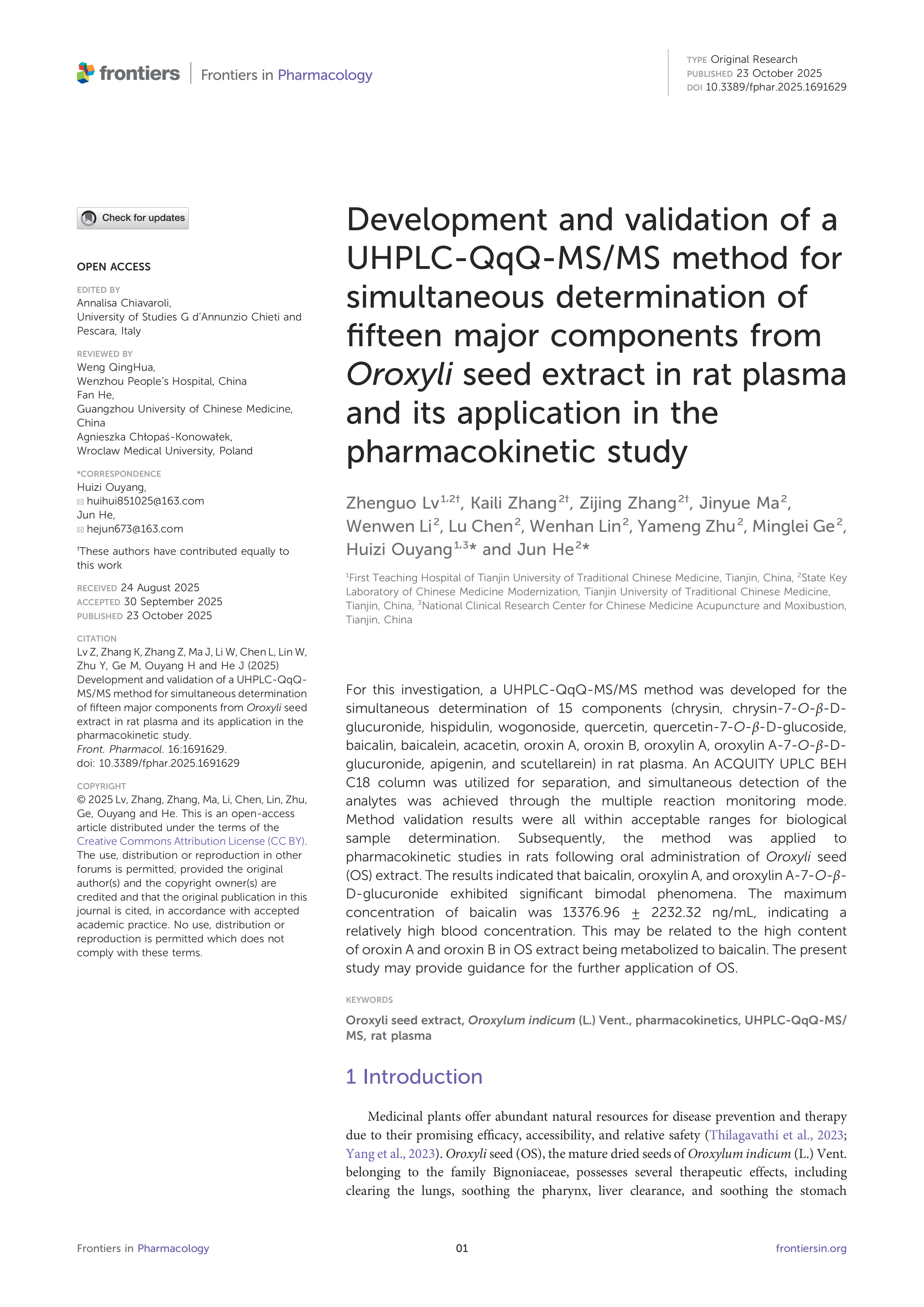 Development and validation of a UHPLC-QqQ-MS/MS method for simultaneous ...